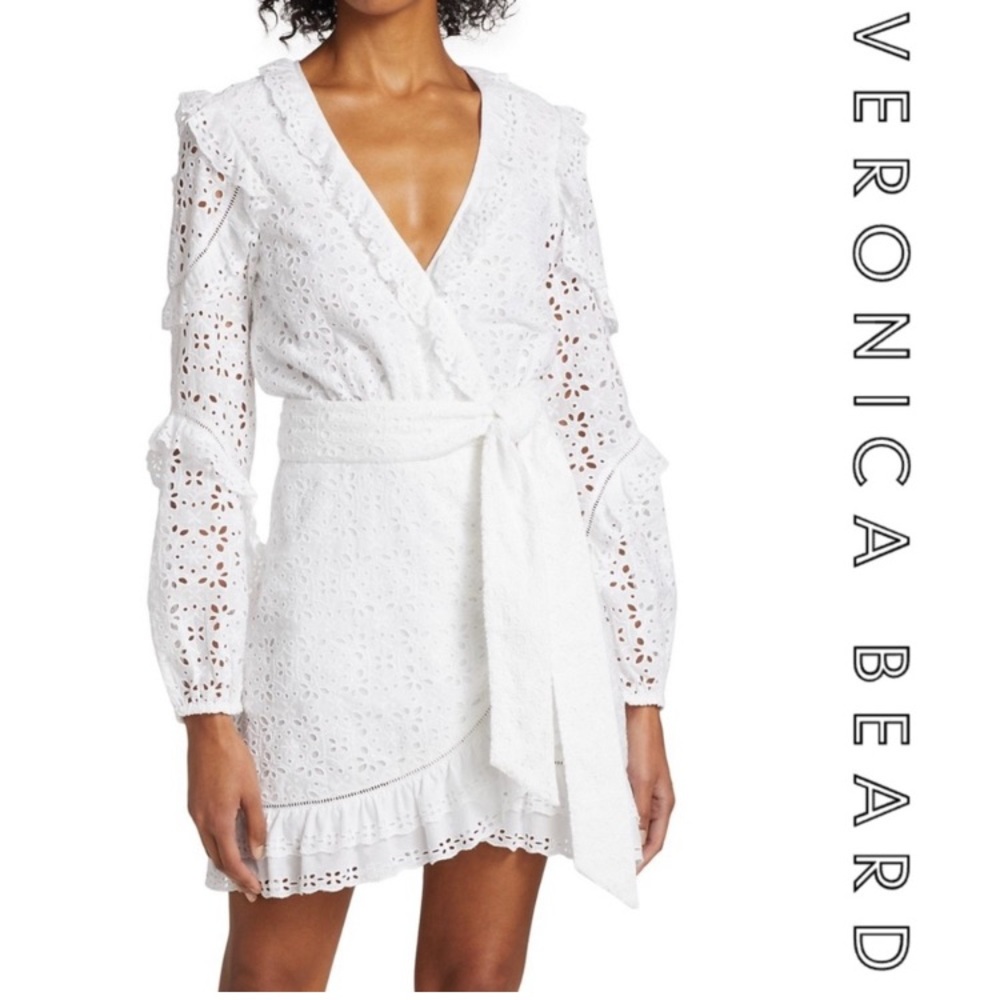 Veronica Beard White Eyelet Wrap Mini Dress